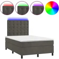 vidaXL Lit boxspring avec matelas & LED gris foncé 120x200 cm velours
