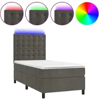vidaXL Lit boxspring avec matelas & LED gris foncé 90x200 cm velours