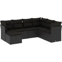 vidaXL Ensemble de salon de jardin 7 pièces avec coussins noir poly rotin