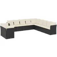 vidaXL Ensemble de salon de jardin 11 pièces avec coussins noir poly rotin