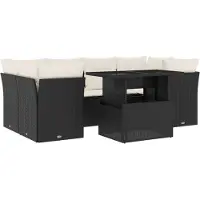 vidaXL Ensemble de salon de jardin 7 pièces avec coussins noir poly rotin