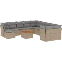 vidaXL Ensemble de 12 canapés de jardin avec coussins Beige Poly Rattan
