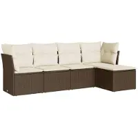 vidaXL Ensemble de salon de jardin 5 pièces avec coussins Marron Poly Rattan