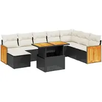 vidaXL Salon de jardin 9 pcs avec coussins noir résine tressée