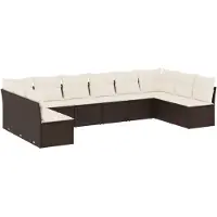 vidaXL Ensemble de salon de jardin 10 pièces avec coussins Marron Poly Rattan