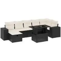 vidaXL Ensemble de jardin canapé 8 pièces avec coussins noir poly rotin