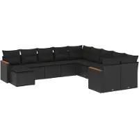 vidaXL Ensemble de salon de jardin 11 pièces avec coussins noir poly rotin