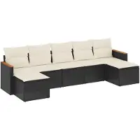 vidaXL Ensemble de salon de jardin 7 pièces avec coussins noir poly rotin