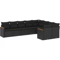 vidaXL Ensemble de salon de jardin 9 pièces avec coussins noir poly rotin