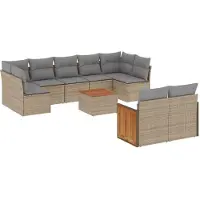 vidaXL Ensemble de salon de jardin 10 pièces avec coussins Beige Poly Rattan