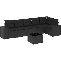 vidaXL Ensemble de salon de jardin 7 pièces avec coussins noir poly rotin