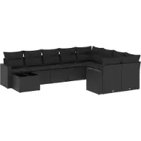 vidaXL Ensemble de 10 canapés de jardin avec coussins noir poly rotin
