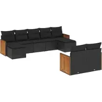vidaXL Ensemble de salon de jardin 9 pièces avec coussins noir poly rotin