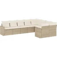 vidaXL Ensemble de salon de jardin 9 pièces avec coussins beige Poly rotin