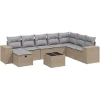 vidaXL Ensemble de salon de jardin 9 pièces avec coussins beige Poly rotin