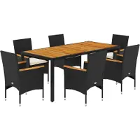 vidaXL Ensemble de jardin 7 pièces avec coussins Noir Poly rotin Acacia