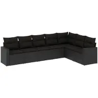 vidaXL Ensemble de salon de jardin 7 pièces avec coussins noir poly rotin
