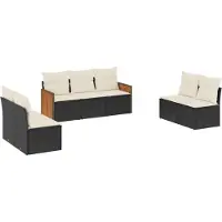 vidaXL Ensemble de salon de jardin 7 pièces avec coussins noir poly rotin