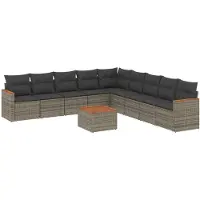 vidaXL Ensemble de salon de jardin 10 pièces avec coussins Gris Poly Rattan