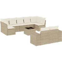 vidaXL Ensemble de salon de jardin 10 pièces avec coussins Beige Poly Rattan