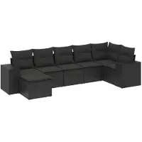 vidaXL Ensemble de salon de jardin 7 pièces avec coussins noir poly rotin