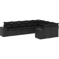 vidaXL Ensemble de salon de jardin 9 pièces avec coussins noir poly rotin