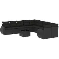 vidaXL Ensemble de salon de jardin 11 pièces avec coussins noir poly rotin
