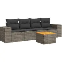 vidaXL Ensemble de salon de jardin 5 pièces avec coussins Gris Poly rotin