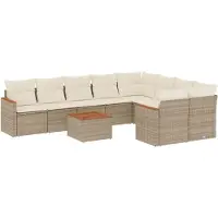 vidaXL Ensemble de salon de jardin 10 pièces avec coussins Beige Poly Rattan