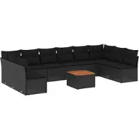 vidaXL Ensemble de salon de jardin 11 pièces avec coussins noir poly rotin