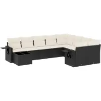 vidaXL Ensemble de 10 canapés de jardin avec coussins noir poly rotin