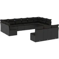 vidaXL Ensemble de 13 canapés de jardin avec coussins noir poly rotin
