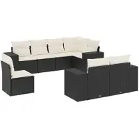 vidaXL Salon de jardin 8 pcs avec coussins noir résine tressée
