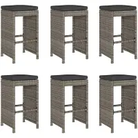 vidaXL Tabouret de bar de jardin avec coussins 6 pcs. Gris Poly rotin