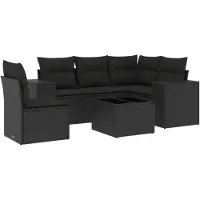 vidaXL Ensemble de salon de jardin 6 pièces avec coussins noir poly rotin