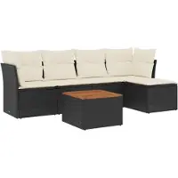 vidaXL Ensemble de salon de jardin 6 pièces avec coussins noir poly rotin