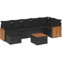 vidaXL Ensemble de jardin canapé 8 pièces avec coussins noir poly rotin