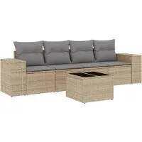 vidaXL Ensemble de salon de jardin 5 pièces avec coussins Beige Poly Rattan