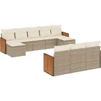 vidaXL Ensemble de salon de jardin 10 pièces avec coussins Beige Poly Rattan