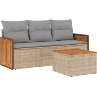 vidaXL Ensemble de salon de jardin 4 pièces avec coussins Beige Poly Rattan