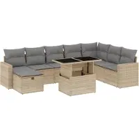 vidaXL Ensemble de salon de jardin 9 pièces avec coussins beige Poly rotin