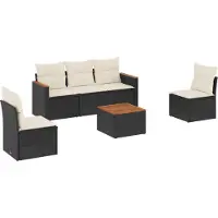 vidaXL Ensemble de salon de jardin 6 pièces avec coussins noir poly rotin