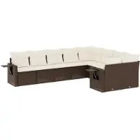 vidaXL Ensemble de salon de jardin 9 pièces avec coussins Marron Poly Rattan