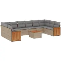 vidaXL Ensemble de salon de jardin 11 pièces avec coussins Beige Poly Rattan