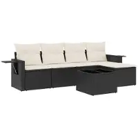 vidaXL Ensemble de salon de jardin 6 pièces avec coussins noir poly rotin