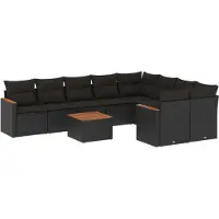 vidaXL Ensemble de 10 canapés de jardin avec coussins noir poly rotin