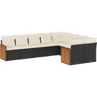 vidaXL Ensemble de salon de jardin 9 pièces avec coussins noir poly rotin