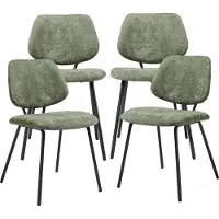 En.casa Chaise de salle à manger 'Köma' (lot de 4) Chaise rembourrée avec piètement métallique Tissu vert foncé
