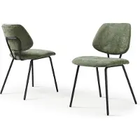 En.casa Chaise de salle à manger 'Köma' (lot de 2) Chaise rembourrée avec piètement métallique Tissu vert foncé