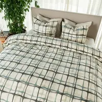 Kayori Housse de couette Yasu en coton - 200 x 200-220 + 2 taies d'oreiller - Double - Motif unique - Bleu